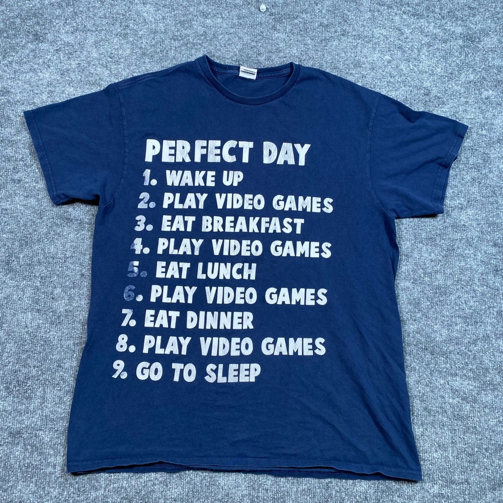 Delta Pro Weight Perfect Day Play Video Games‎ Graphic Tee Navy Blue Mens Large